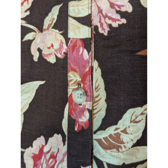 Chaps Vintage Floral A-Line Skirt Button Linen Cotton Size 10 - Picture 3 of 7